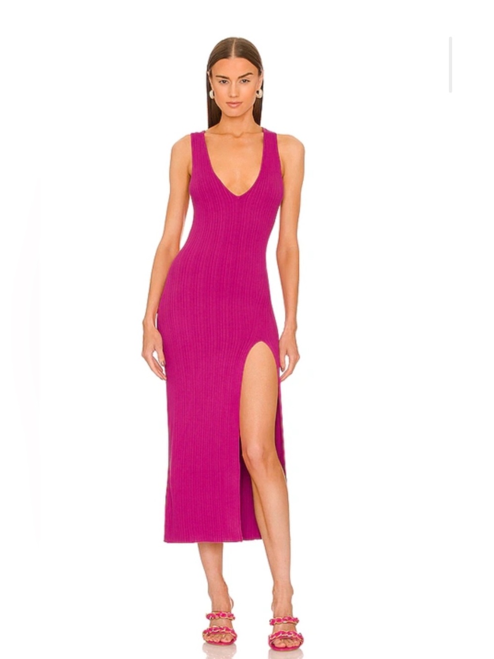 REVOLVE Michael Costello Variegated Ribbed Bodycon Berry Bliss Midi Dress NWT L